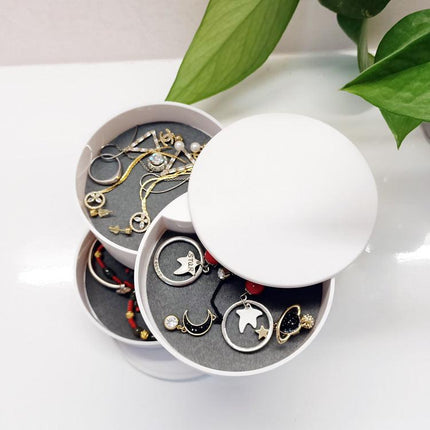 2 Pack White Nordic Style Rotating Jewellery Storage Box 4-Layer Dustproof Organiser Case with Felt Lining for Accessories and Trinkets.