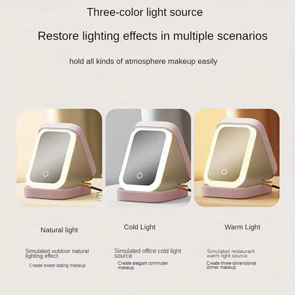 Black Portable LED Makeup Mirror with Jewellery Storage Box Touch Screen Adjustable Light Travel Cosmetic Organizer Case.