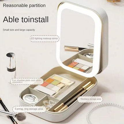 Black Portable LED Makeup Mirror with Jewellery Storage Box Touch Screen Adjustable Light Travel Cosmetic Organizer Case.