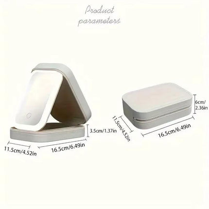Black Portable LED Makeup Mirror with Jewellery Storage Box Touch Screen Adjustable Light Travel Cosmetic Organizer Case.