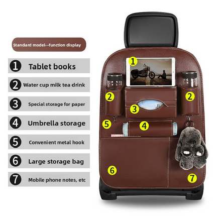 2-PCS Black PU Leather Car Back Seat Organizer Kick Mat with Touch Screen Tablet Holder Multi-Pocket Travel Storage Bag.