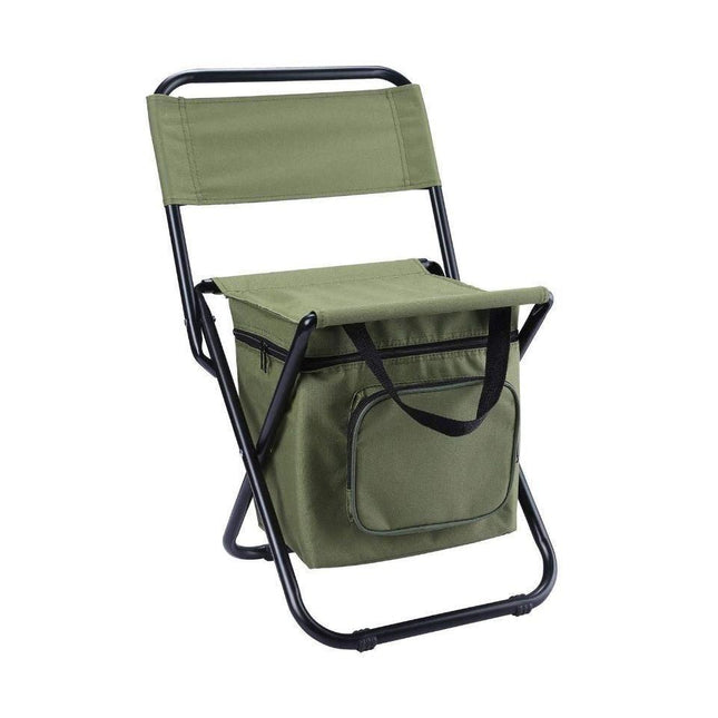 Olive green 3-in-1 Portable Folding Camping Chair with Built-in 10L Cooler Bag Lightweight Backpack Stool for Fishing Beach and Outdoor Picnics.