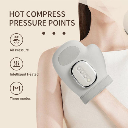 Grey Electric Cordless Hand Massager with Heat and Air Compression Smart Finger and Palm Massager for Arthritis Pain Relief and Relaxation.