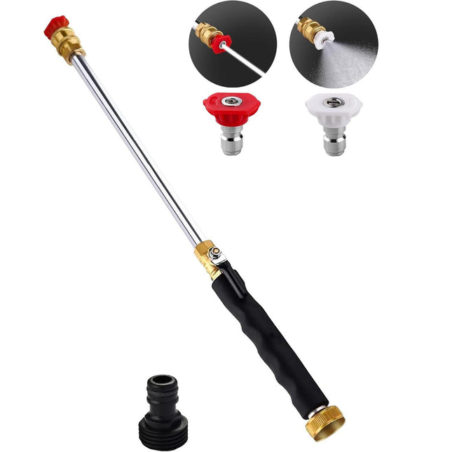 Black High Pressure Washer Gun with 2 Spray Nozzles 19inch Long Wand Metal Garden Hose Sprayer for Car Wash Window Cleaning and Watering.