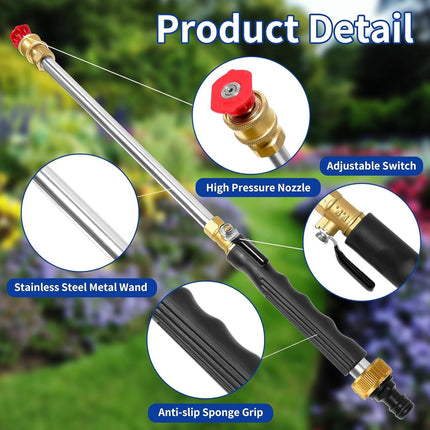 Black High Pressure Washer Gun with 2 Spray Nozzles 19inch Long Wand Metal Garden Hose Sprayer for Car Wash Window Cleaning and Watering.