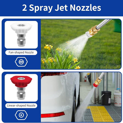 Black High Pressure Washer Gun with 2 Spray Nozzles 19inch Long Wand Metal Garden Hose Sprayer for Car Wash Window Cleaning and Watering.