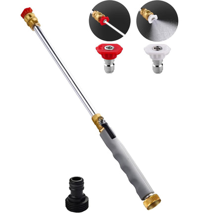 Grey High Pressure Washer Gun with 2 Spray Nozzles 19inch Long Wand Metal Garden Hose Sprayer for Car Wash Window Cleaning and Watering.