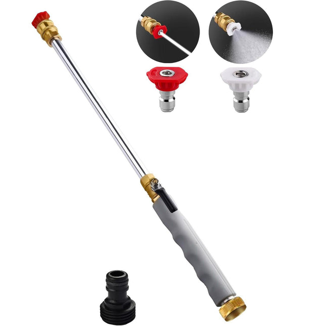 Grey High Pressure Washer Gun with 2 Spray Nozzles 19inch Long Wand Metal Garden Hose Sprayer for Car Wash Window Cleaning and Watering.