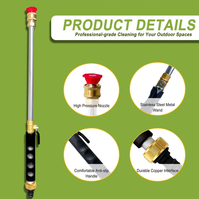 Grey High Pressure Washer Gun with 2 Spray Nozzles 19inch Long Wand Metal Garden Hose Sprayer for Car Wash Window Cleaning and Watering.