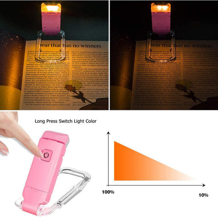 2-PCS Pink Mini USB Rechargeable LED Book Light Eye Protection Reading Lamp with Adjustable Clip and Brightness for Kids Students Travel.