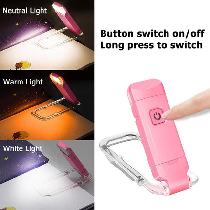 2-PCS Pink Mini USB Rechargeable LED Book Light Eye Protection Reading Lamp with Adjustable Clip and Brightness for Kids Students Travel.