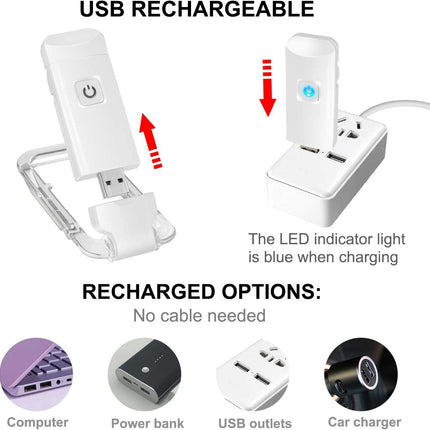 2-PCS Pink Mini USB Rechargeable LED Book Light Eye Protection Reading Lamp with Adjustable Clip and Brightness for Kids Students Travel.