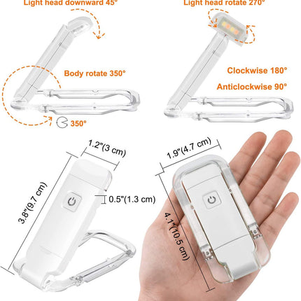 2-PCS Pink Mini USB Rechargeable LED Book Light Eye Protection Reading Lamp with Adjustable Clip and Brightness for Kids Students Travel.