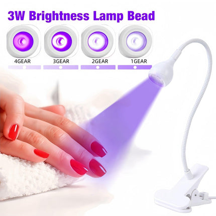 White 3W UV LED Gel Nail Curing Lamp Clip On Flexible Gooseneck Light 4 Brightness Levels for Gel Polish and Resin Curing.