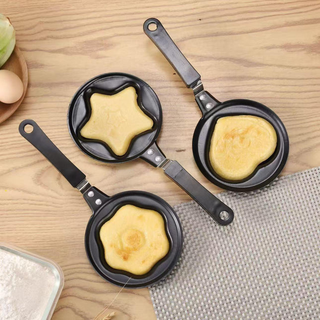 3-PCS Mini Non-Stick Egg Frying Pan Cartoon Shaped Omelette Cooker Mould for Breakfast Pancakes and Creative Cooking(Five-pointed star + heart + plum blossom).