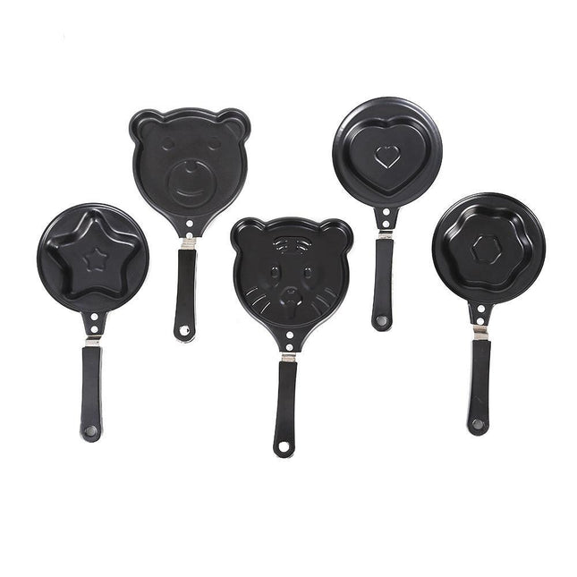 5-PCS Mini Non-Stick Egg Frying Pan Cartoon Shaped Omelette Cooker Mould for Breakfast Pancakes and Creative Cooking(Heart + plum blossom + five-pointed star + bear + tiger).