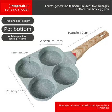4-Hole Non-Stick Fried Egg Pan with Glass Lid Maifan Stone Coating Breakfast Pancake Maker for Burgers and Omelettes(Black cap bead).