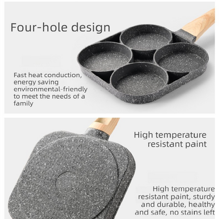 4-Hole Non-Stick Fried Egg Pan with Glass Lid Maifan Stone Coating Breakfast Pancake Maker for Burgers and Omelettes(Black cap bead).