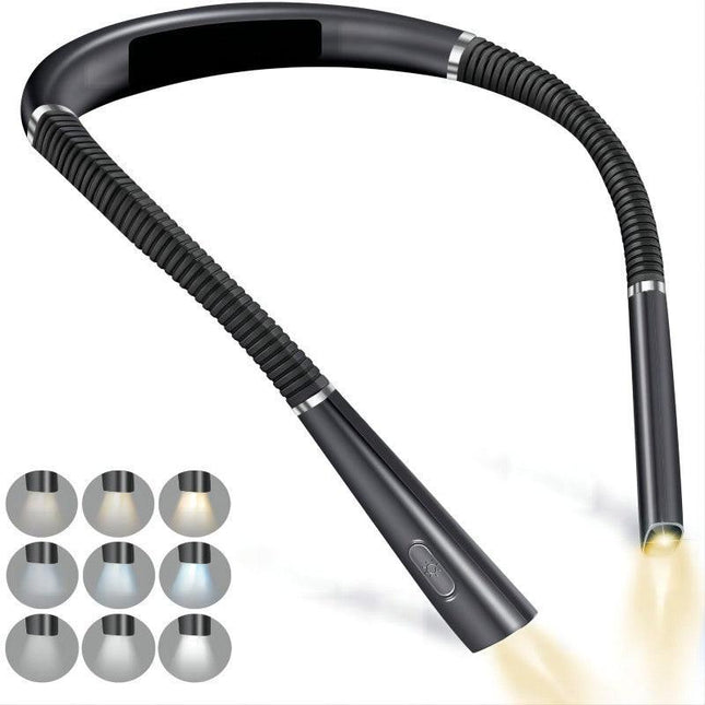 Black Hands-Free USB Rechargeable Neck Reading Light 3 Colour Modes Flexible LED Book Lamp for Night Reading Knitting Repairing.