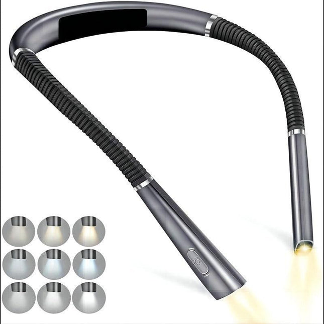 Grey Hands-Free USB Rechargeable Neck Reading Light 3 Colour Modes Flexible LED Book Lamp for Night Reading Knitting Repairing.