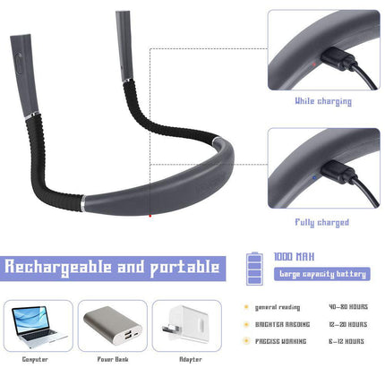 Grey Hands-Free USB Rechargeable Neck Reading Light 3 Colour Modes Flexible LED Book Lamp for Night Reading Knitting Repairing.