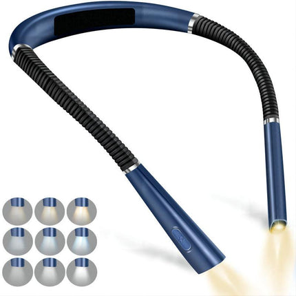 Blue Hands-Free USB Rechargeable Neck Reading Light 3 Colour Modes Flexible LED Book Lamp for Night Reading Knitting Repairing.