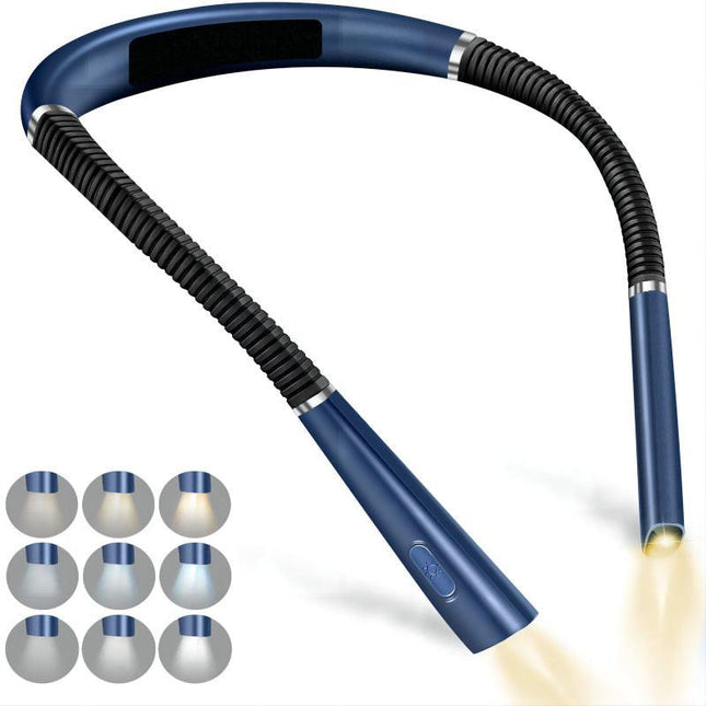 Blue Hands-Free USB Rechargeable Neck Reading Light 3 Colour Modes Flexible LED Book Lamp for Night Reading Knitting Repairing.