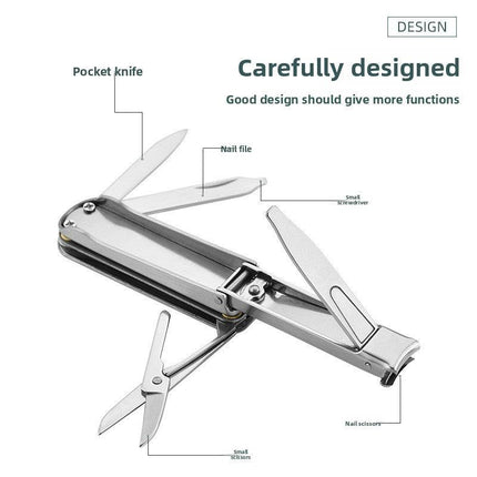 2-PCS Black 5-in-1 Foldable Stainless Steel Nail Clipper Multitool Keychain with Knife Scissors and File Portable Pocket Manicure Set.