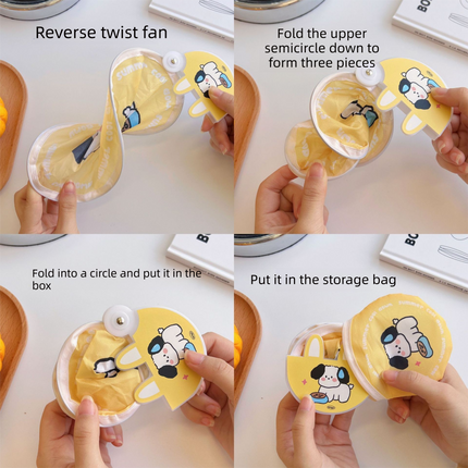 5 Pack Yellow Adventurous Pup Cute Cartoon Folding Hand Fans Portable Mini Circular Fans 20x24cm for Aussie Summer Outdoor Travel with Matching Storage Pouches for Kids and Adults.