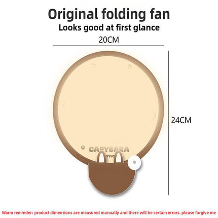 5 Pack Beige Happy Summer Cute Cartoon Folding Hand Fans Portable Mini Circular Fans 20x24cm for Aussie Summer Outdoor Travel with Matching Storage Pouches for Kids and Adults.