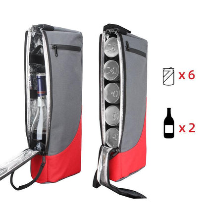 Red and Grey Insulated Golf Cooler Bag Portable Thermal Carrier Holds 6 Cans or 2 Wine Bottles with Shoulder Strap for Australian Golf Course and BBQ.