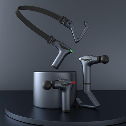 Dark grey Professional Massage Gun with Extension Handle and Back Strap 12 Speeds Deep Tissue Muscle Relief for Home Gym and Australian Athletes.