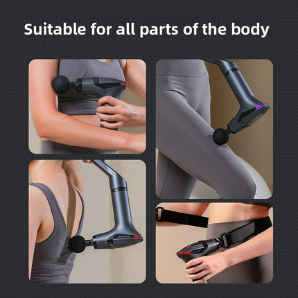 Yellow Professional Massage Gun with Extension Handle and Back Strap 12 Speeds Deep Tissue Muscle Relief for Home Gym and Australian Athletes.