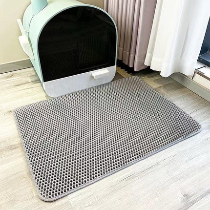 2-PCS Grey Double Layer Cat Litter Mat Honeycomb Design Waterproof EVA Trapping Mat for Litter Box Tracking Control 40x50cm Easy Clean Australian Pet Supplies.