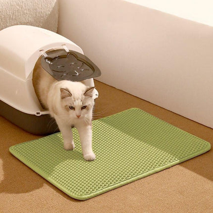 2-PCS Green Double Layer Cat Litter Mat Honeycomb Design Waterproof EVA Trapping Mat for Litter Box Tracking Control 40x50cm Easy Clean Australian Pet Supplies.