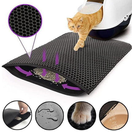 2-PCS Green Double Layer Cat Litter Mat Honeycomb Design Waterproof EVA Trapping Mat for Litter Box Tracking Control 40x50cm Easy Clean Australian Pet Supplies.