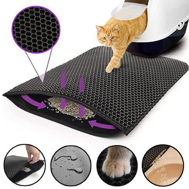 2-PCS Blue Double Layer Cat Litter Mat Honeycomb Design Waterproof EVA Trapping Mat for Litter Box Tracking Control 40x50cm Easy Clean Australian Pet Supplies.