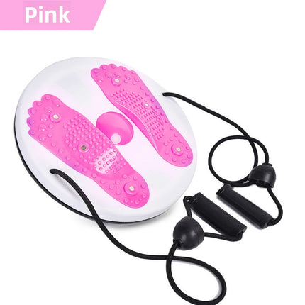 Pink Magnetic Waist Twisting Disc with Resistance Bands Portable Fitness Board for Home Office Core Training 27.5cm Large Diameter.