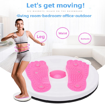 Pink Magnetic Waist Twisting Disc with Resistance Bands Portable Fitness Board for Home Office Core Training 27.5cm Large Diameter.