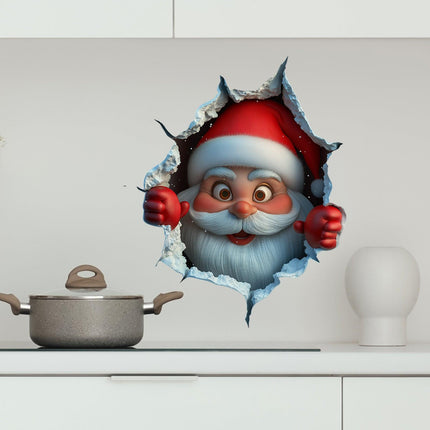 10 PCS Creative 3D Santa Claus Peeking Through Wall Christmas Wall Sticker for Australian Homes.