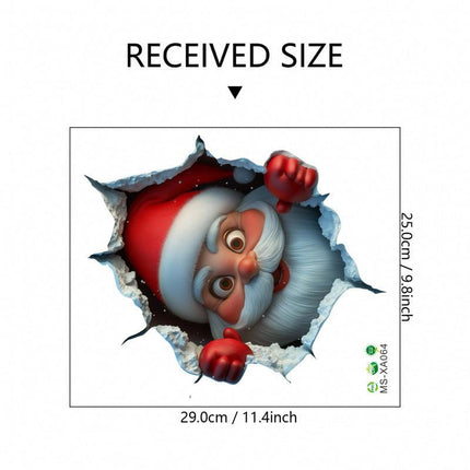 10 PCS Creative 3D Santa Claus Peeking Through Wall Christmas Wall Sticker for Australian Homes.