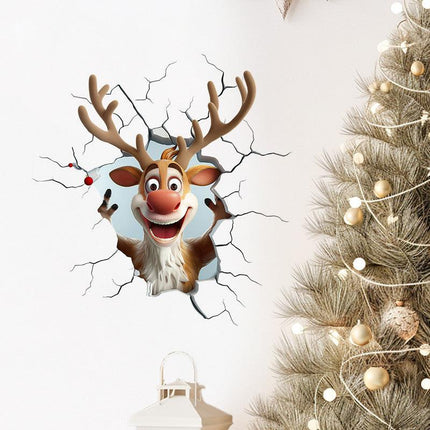 10 PCS Creative 3D Reindeer Peeking Through Wall Christmas PVC Wall Decal for Australian Homes.