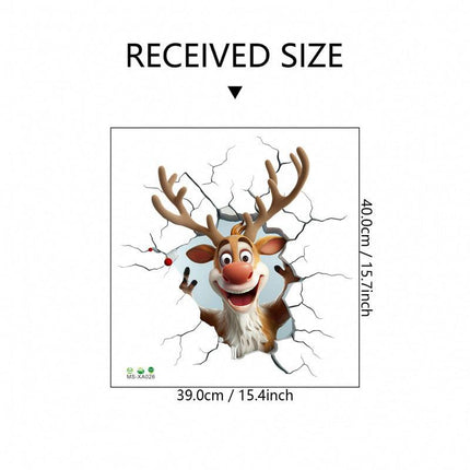 10 PCS Creative 3D Reindeer Peeking Through Wall Christmas PVC Wall Decal for Australian Homes.