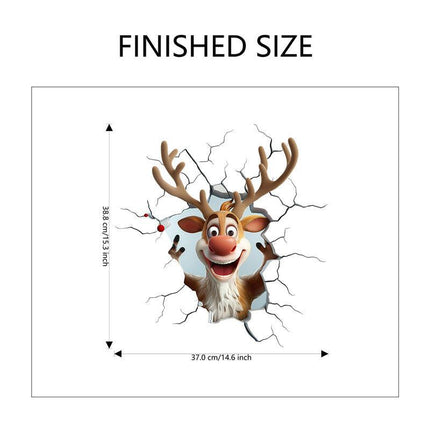10 PCS Creative 3D Reindeer Peeking Through Wall Christmas PVC Wall Decal for Australian Homes.