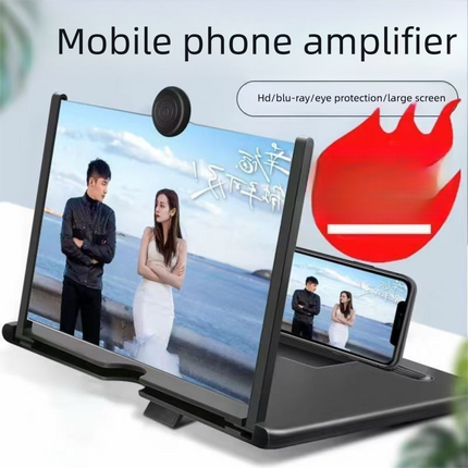 Black Portable 10-Inch Mobile Phone Screen Magnifier with Foldable Stand - 3D HD Video Amplifier for Movies & Reading - Pull-Out Design Compatible with All Smartphones - Ideal for Home, Travel & Camping.