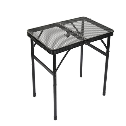 Portable Folding Camping Table 60x40cm - Adjustable Height Heat Resistant Mesh Top - Lightweight Aluminum Outdoor BBQ & Picnic Stand.