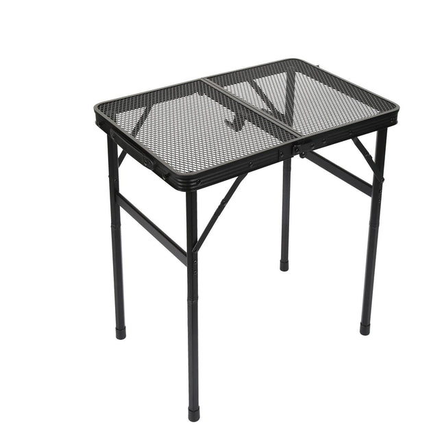 Portable Folding Camping Table 60x40cm - Adjustable Height Heat Resistant Mesh Top - Lightweight Aluminum Outdoor BBQ & Picnic Stand.