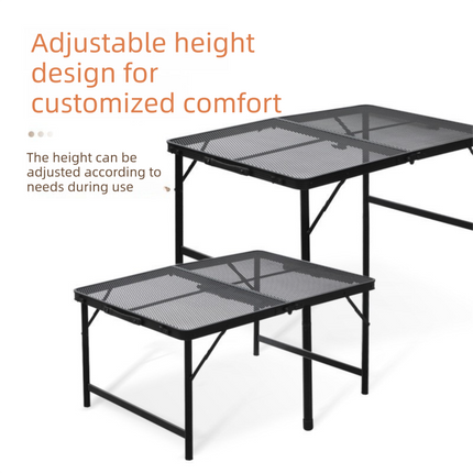 Portable Folding Camping Table 60x40cm - Adjustable Height Heat Resistant Mesh Top - Lightweight Aluminum Outdoor BBQ & Picnic Stand.