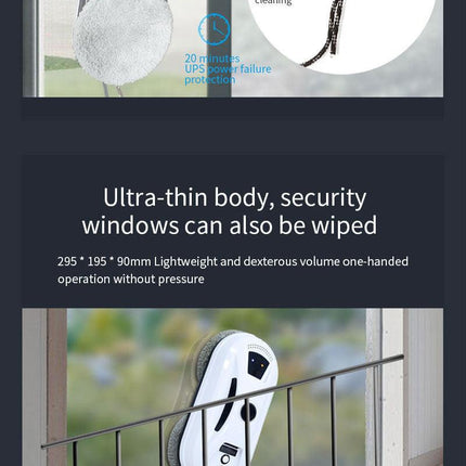 Smart Robot Window Cleaner - Automatic Glass Cleaning Washer with Remote Control - 2800Pa Suction & UPS Safety System - Includes 10 Microfibre Pads.