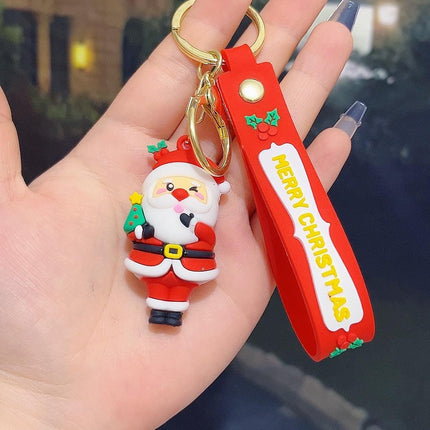 6PCS Christmas Silicone Keychain Cute Santa Snowman Bag Charm Festive Keyring for Kris Kringle Gifts.